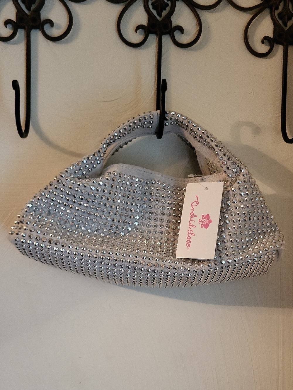 Orchid Love Silver Studded Dress Bag NWT
